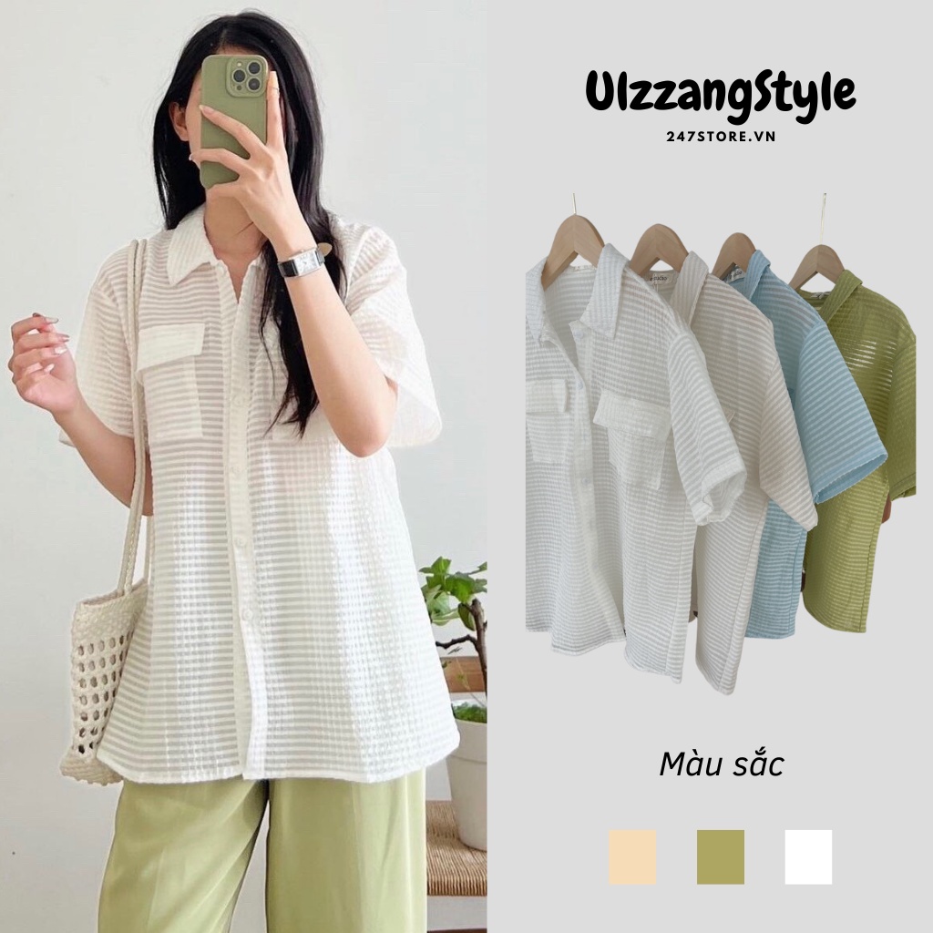 Áo sơ mi tay lỡ kẻ chìm oversize chất xốp 30Aosomilencotui