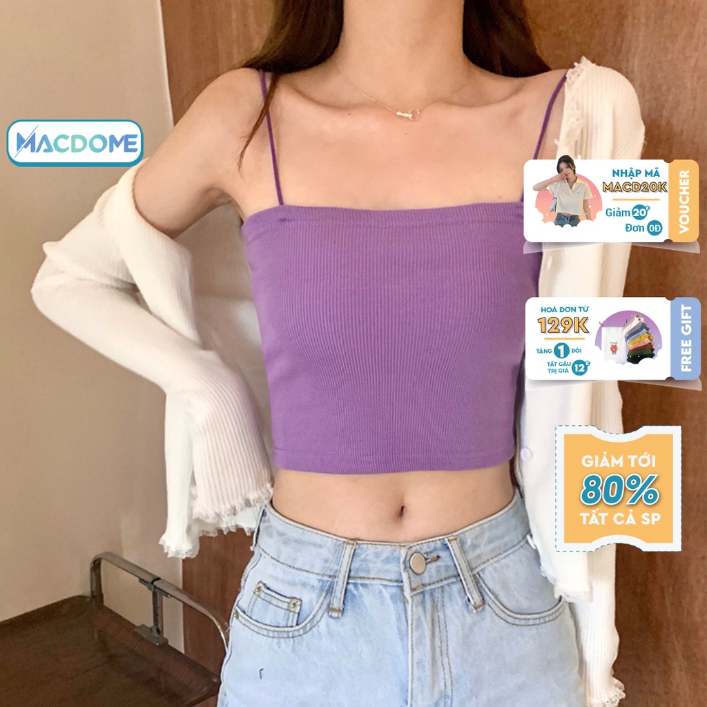 Áo hai dây MACDOME nữ dáng ôm không đệm vải cotton co giãn tốt thoáng mát nhiều màu sắc freesize AD001