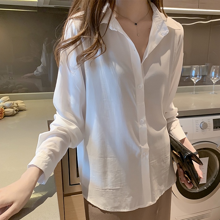 Áo Sơ Mi Tay Dài Dáng Rộng Màu Trơn Thiết Kế Mới Thời Trang Theo Phong Cách Hàn Quốc