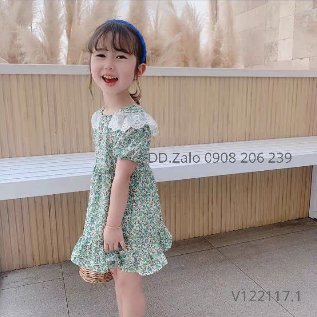 Đầm bé gái hoa nhí cổ ren cao cấp 10 đến 26kg