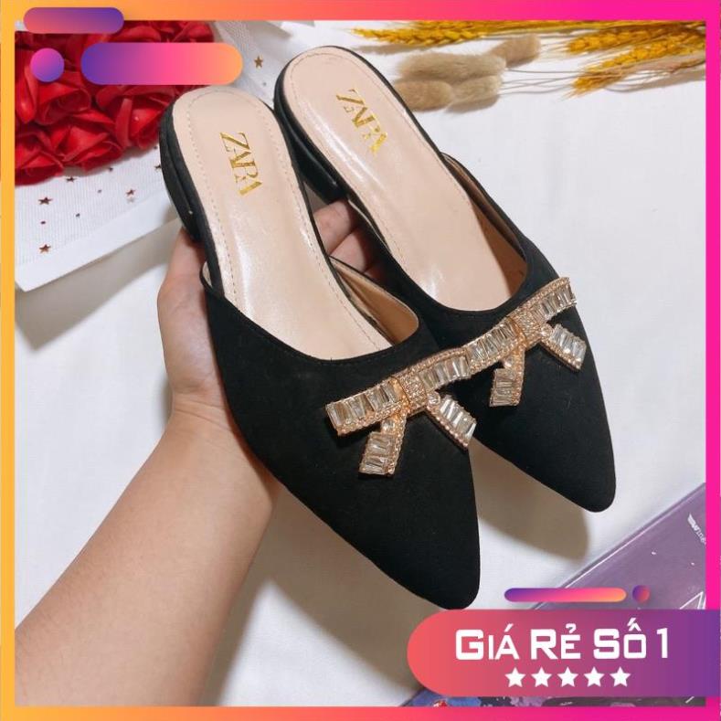 FREESHIP-ẢNH THẬT Giày nữ/ Sục nữ thời trang PUNSHOES trang trí nơ đá xinh xắn