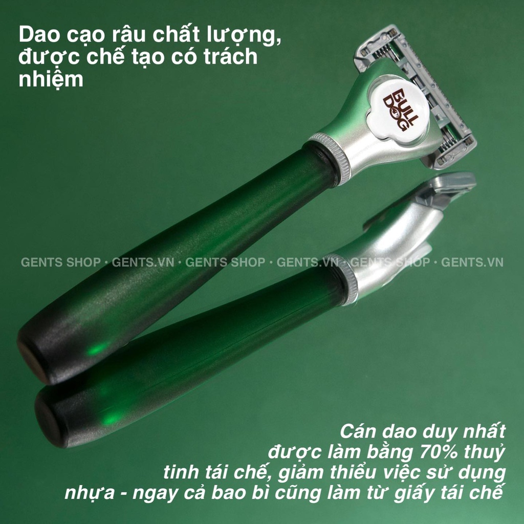 Dao cạo râu 5 lưỡi Bulldog Skincare Original Glass Razor có tay cầm thủy tinh siêu bền, chống bám bẩn