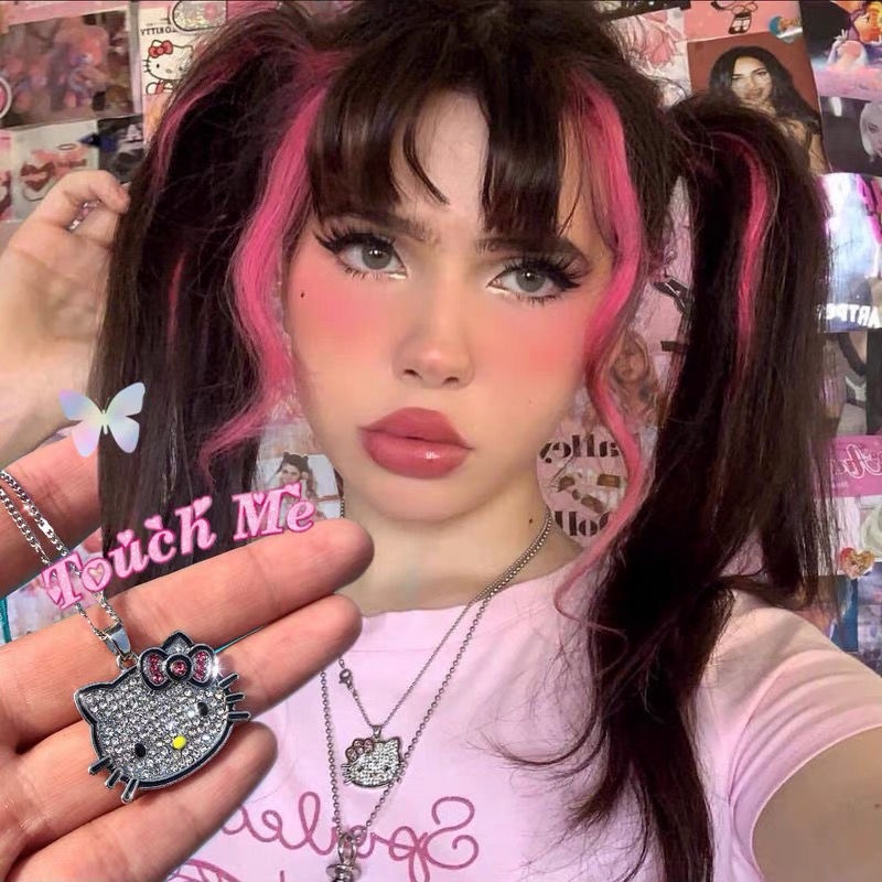 SANRIO Vòng cổ Mặt Hello Kitty Đính Đá Lấp Lánh Thời Trang Cho Nữ