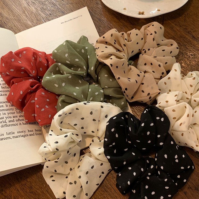 Cột Tóc Scrunchies Chấm Bi Hạt Mè Nhỏ Xinh Vintage Style HOT TREND