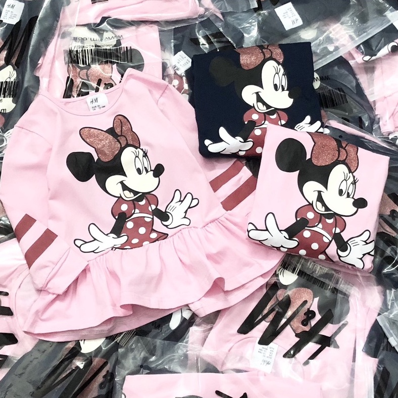 Váy đầm thu đông cho bé gái - Set 2 váy Minnie Hm chất cotton cho bé gái size 1-6t