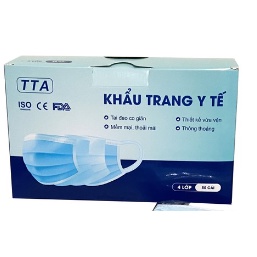 Hộp Khẩu Trang Y Tế TTA 4 Lớp Kháng Khuẩn Màu Xanh Hàng Xuất Khẩu Xịn - quai đeo vải ( 50 cái )