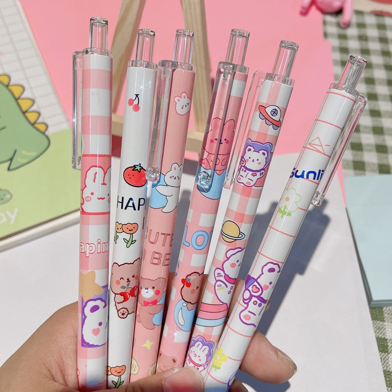 6 bút gel ngòi 0.5 carbon hình gấu dễ thương thời trang Hàn Quốc