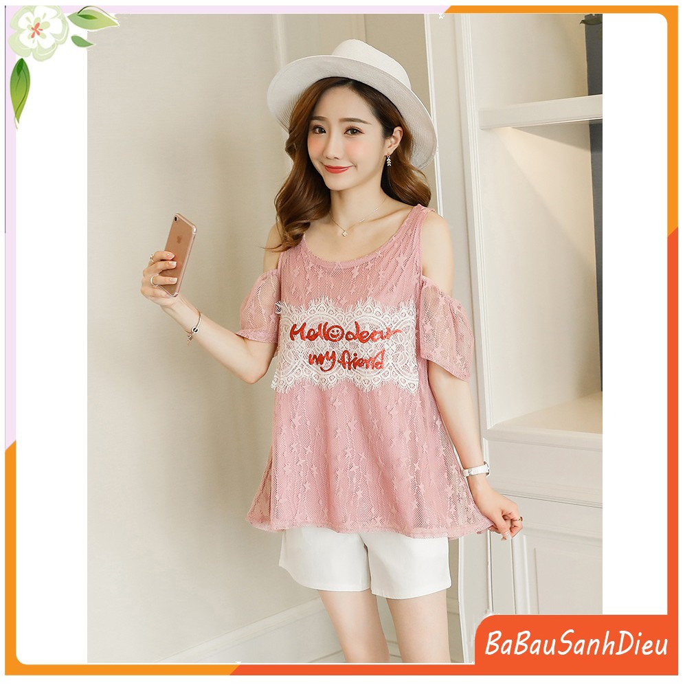 BỘ BẦU MẶC NHÀ CỘC TAY REN CUT OUT TAY HELLO DEAR AB1174