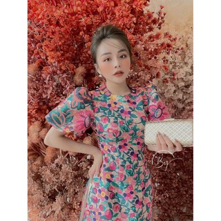 Áo dài hoa tay phồng ngắn