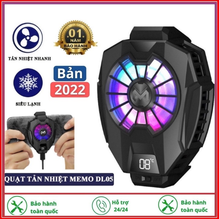 Quạt tản nhiệt điện thoại MEMO DL05-FREESHIP-làm mát bằng sò lạnh siêu mát, có màn hình hiển thị nhiệt độ-BH 12 tháng