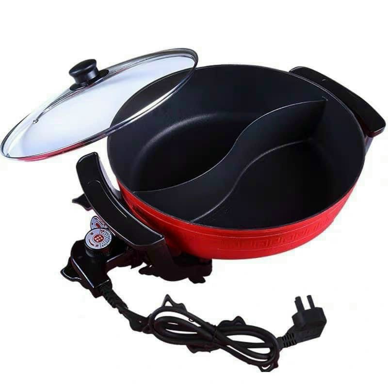 Nồi lẩu 2 ngăn dung tích 6l, Nồi lẩu điện  đỏ đa năng