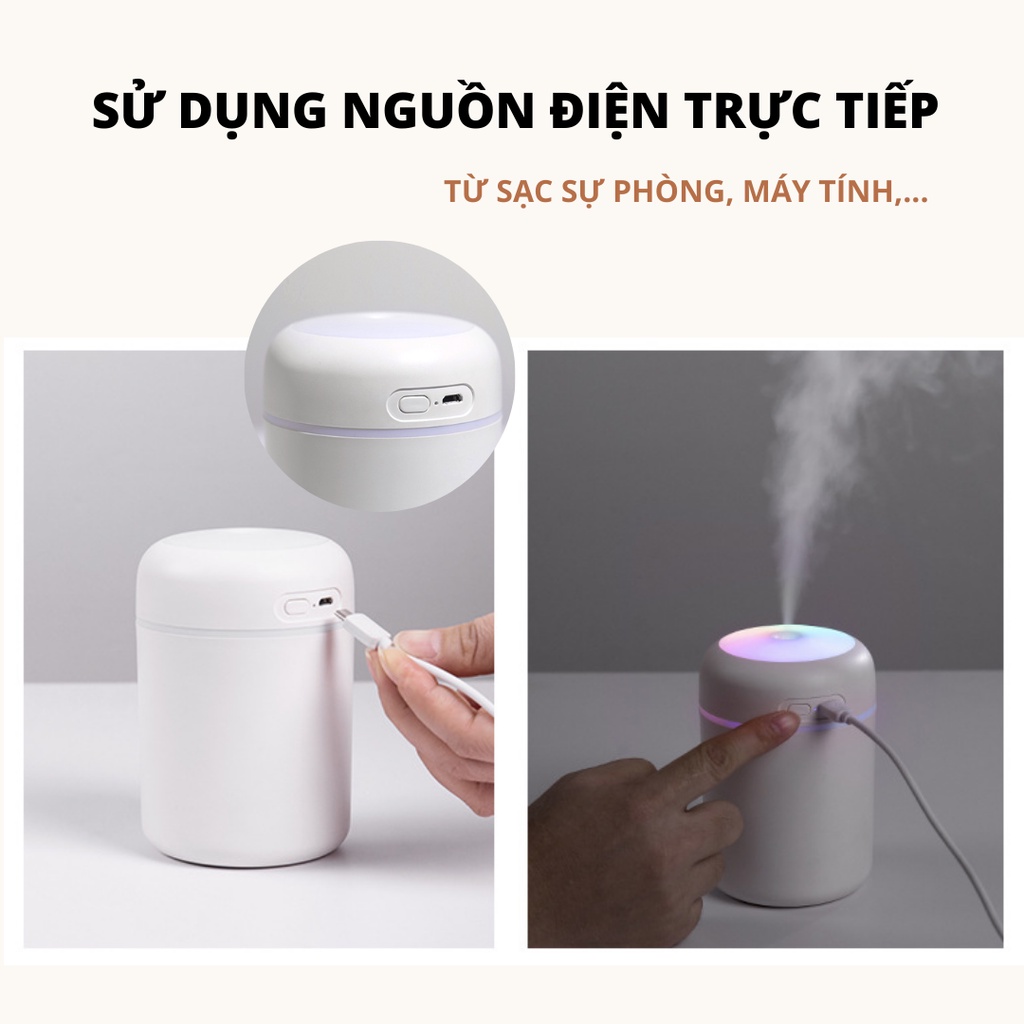 Máy xông tinh dầu mini HOMME phun sương tạo ẩm có đèn LED