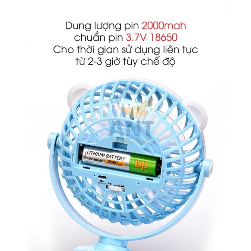 Quạt Pin Sạc Kẹp Bàn Để Bàn Model Dp 7608 Có 3 Mức Gió Dung Lượng Pin 2000mah