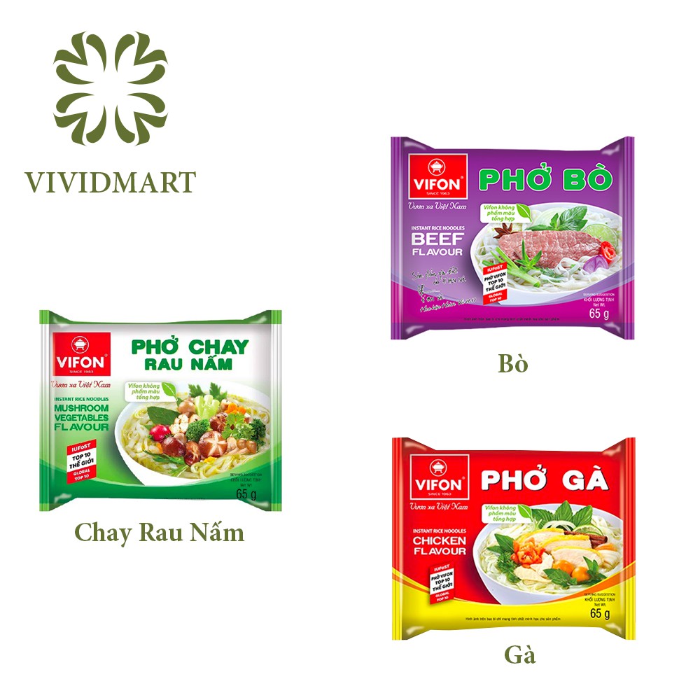 [Toàn quốc] [Gói lẻ] PHỞ ĂN LIỀN VIFON VỊ BÒ / GÀ / CHAY RAU NẤM - GÓI/65g - VIFON | BigBuy360 - bigbuy360.vn