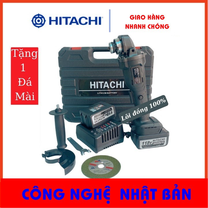 Máy cắt cầm tay HITACHI 118V, Máy mài góc công nghệ Nhật Bản, Máy cắt pin, 02 pin 10 cell, không chổi than