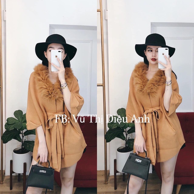 Áo khoác len ép cổ lông cao cấp