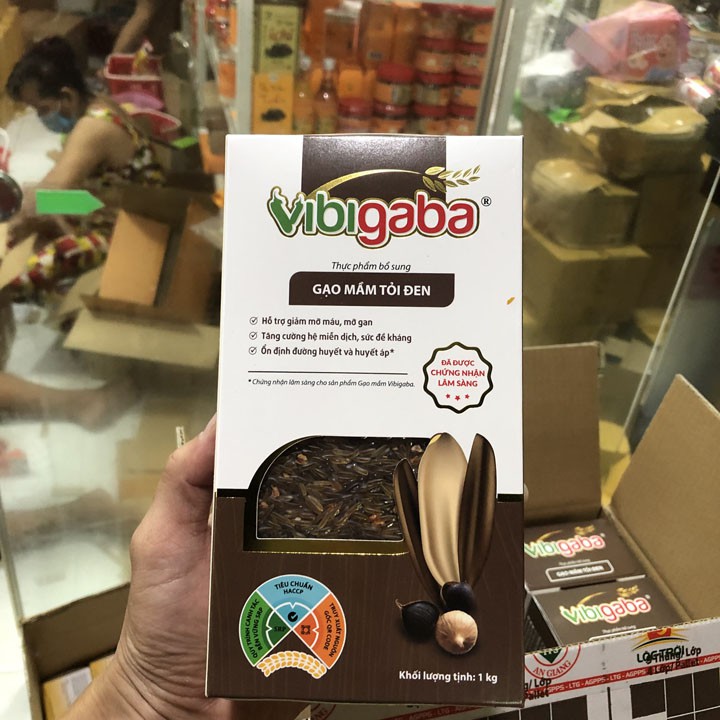 Gạo Mầm Vibigaba Tỏi Đen Hạt Ngọc Trời hộp 1Kg - Gạo Cho Người Cao Mỡ Máu, Mỡ Gan, Giảm Cân