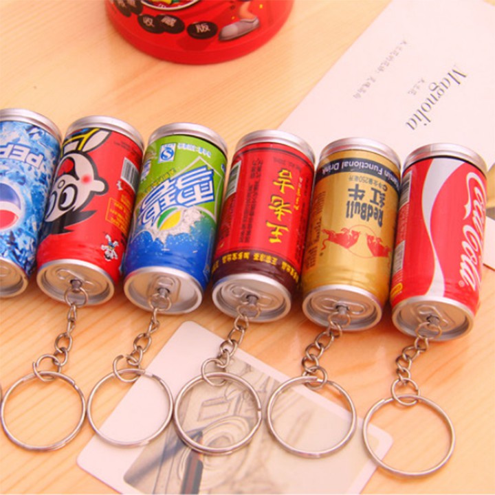 Móc khóa kiêm bút bi hình lon nước ngọt nhiều loại độc đáo