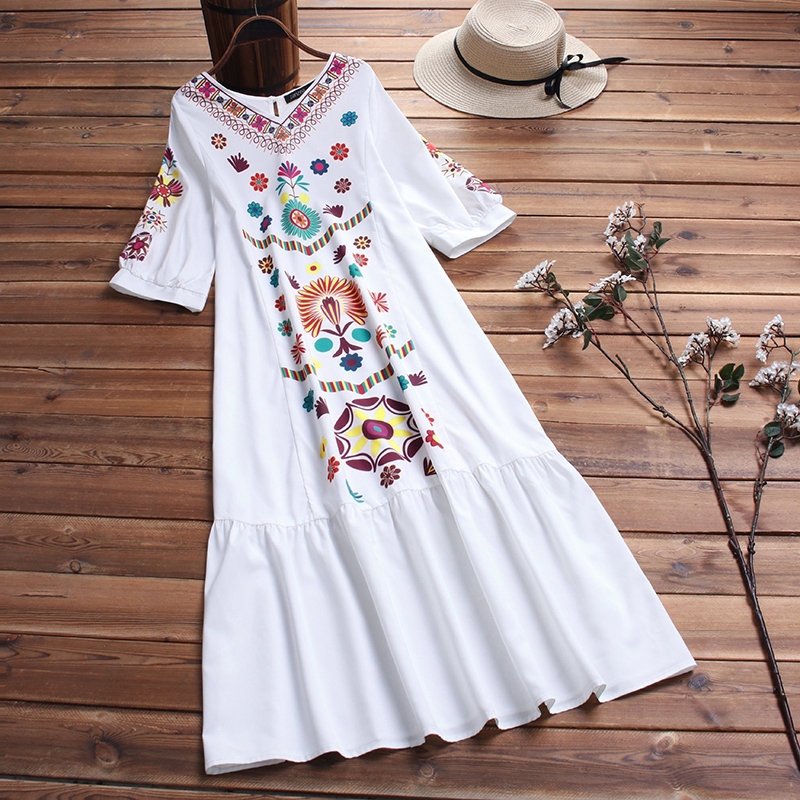 Đầm maxi ZANZEA dài tay cổ tim phong cách Bohemian dành cho nữ