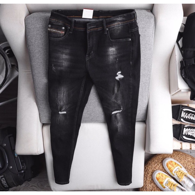 [SALE 40%]- Quần jean nam hàng xuất ống ôm màu xám - chất bò co giản