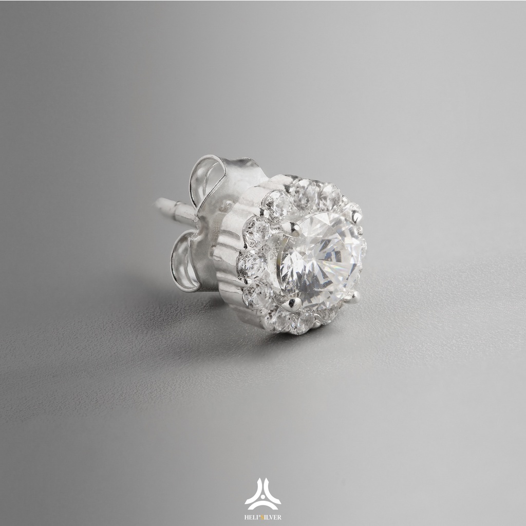 Khuyên tai bạc nam, nữ HeliSilver Mystery - Đá Trắng s925 KTB147