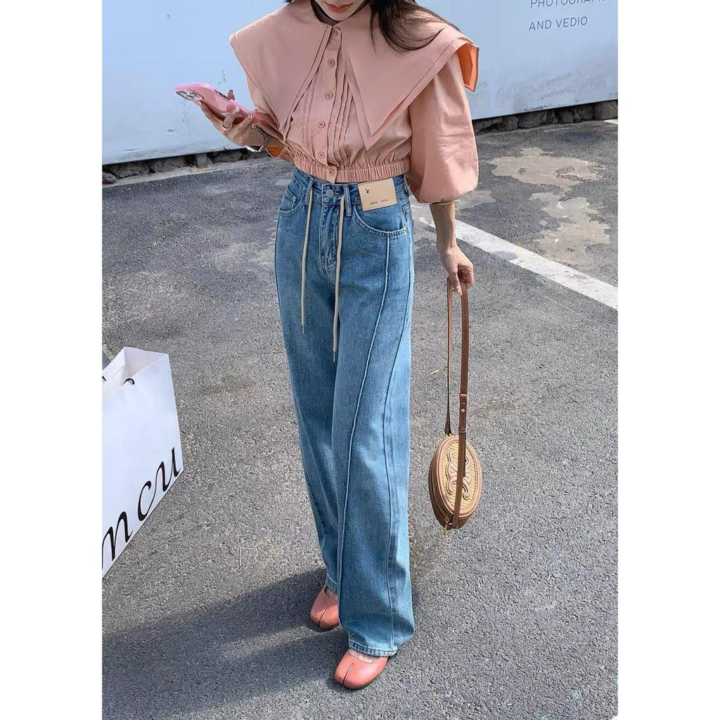 Quần jeans ống rộng XONXEN SHOP QUY NHƠN Xiao đường gân dây thắt lưng, chất jeans dày dặn,form cực xinh mã 6317
