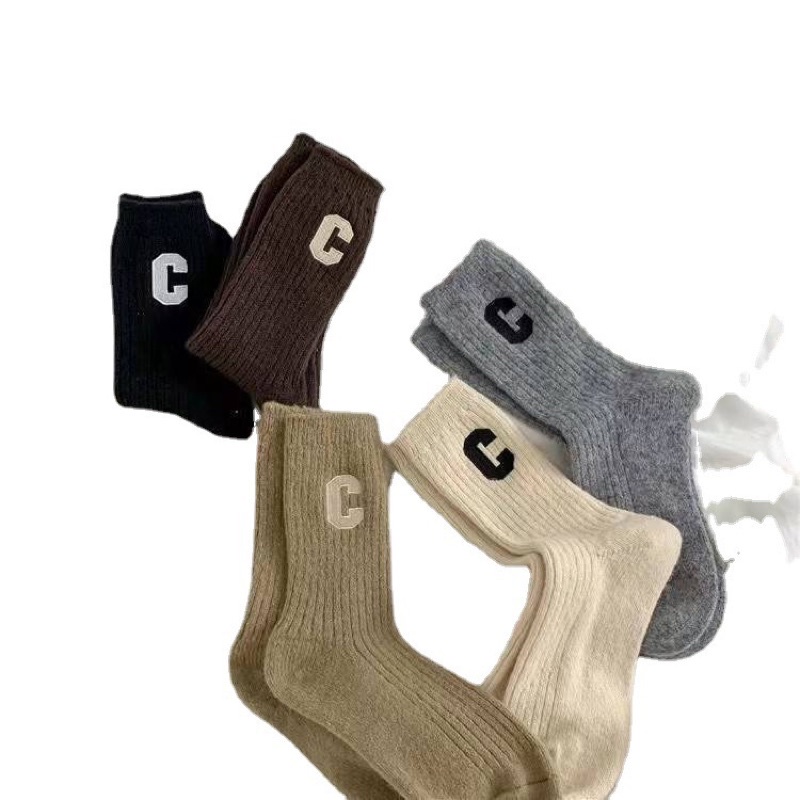 [Tonashoe] Tất Cổ Cao Hoạ Tiết Chữ C Nam Nữ