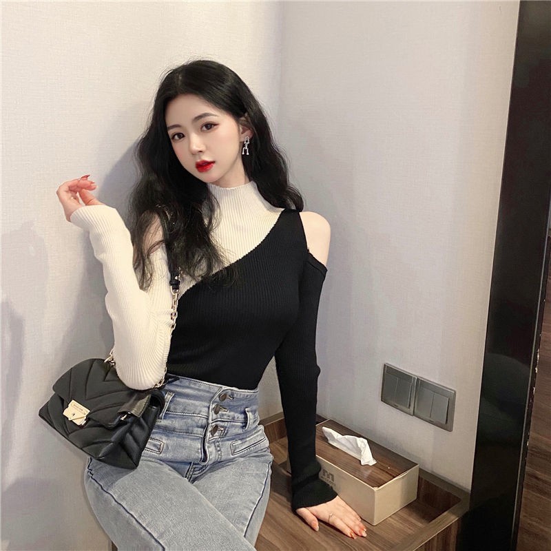 Áo Sweater Tay Dài Cổ Cao Hở Vai Thời Trang Xinh Xắn Cho Nữ | BigBuy360 - bigbuy360.vn