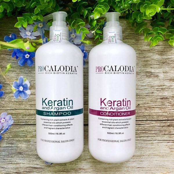 Bộ dầu Gội xả Pro Calodia Keratin phục hồi siêu mượt cho tóc khô hư tổn 500ml- Cặp