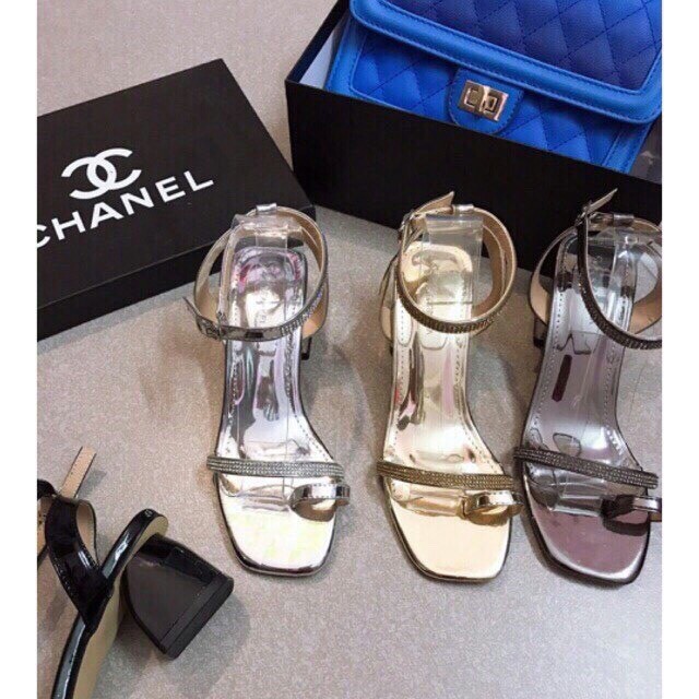 Giày sandanl nữ xỏ ngón đính đá gót 5p siêu sang