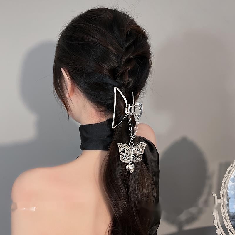 Kẹp Tóc Hình Bướm / Cá Mập Bằng Kim Loại Cao Cấp Phối Tua Rua Đơn Giản Dành Cho Bạn Nữ