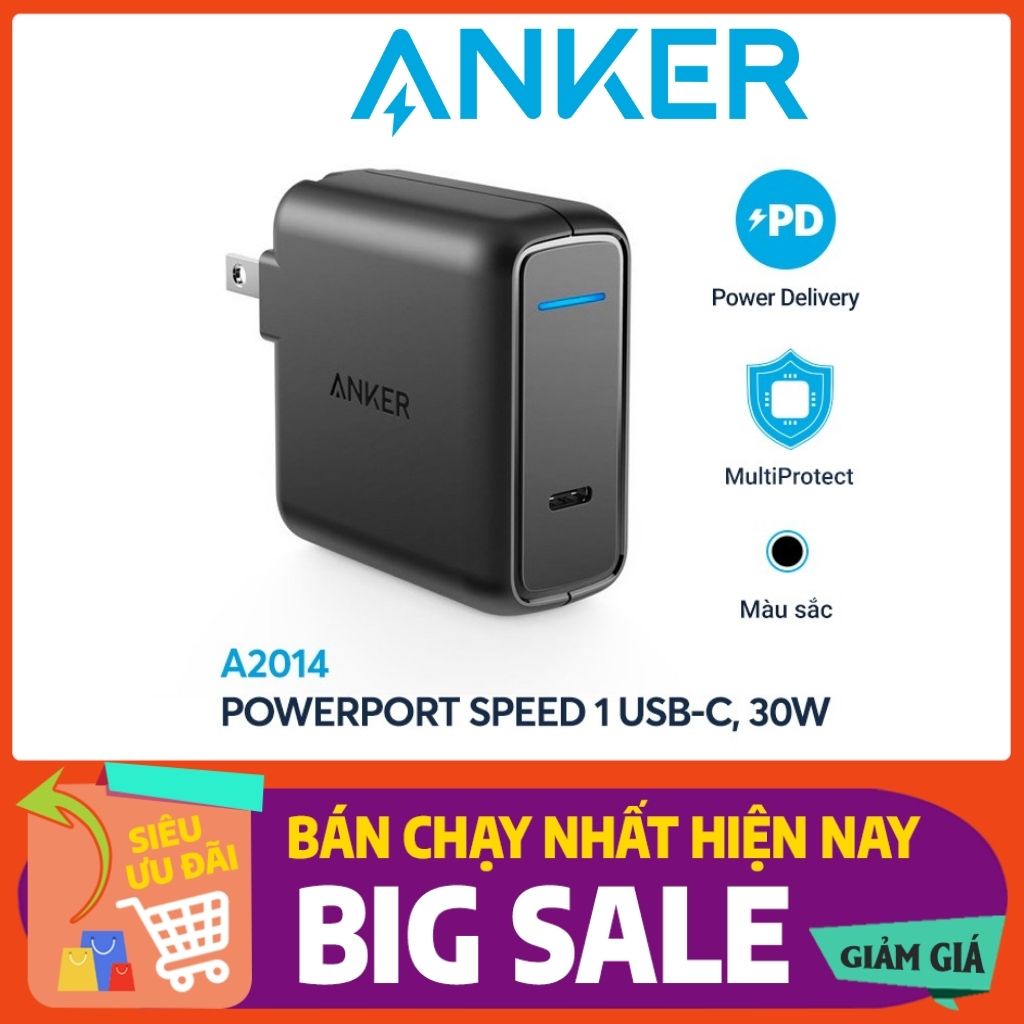 [Mã SKAMCLU9 giảm 10% đơn 100K] Củ sạc nhanh PD 30W ANKER A2014 IQ