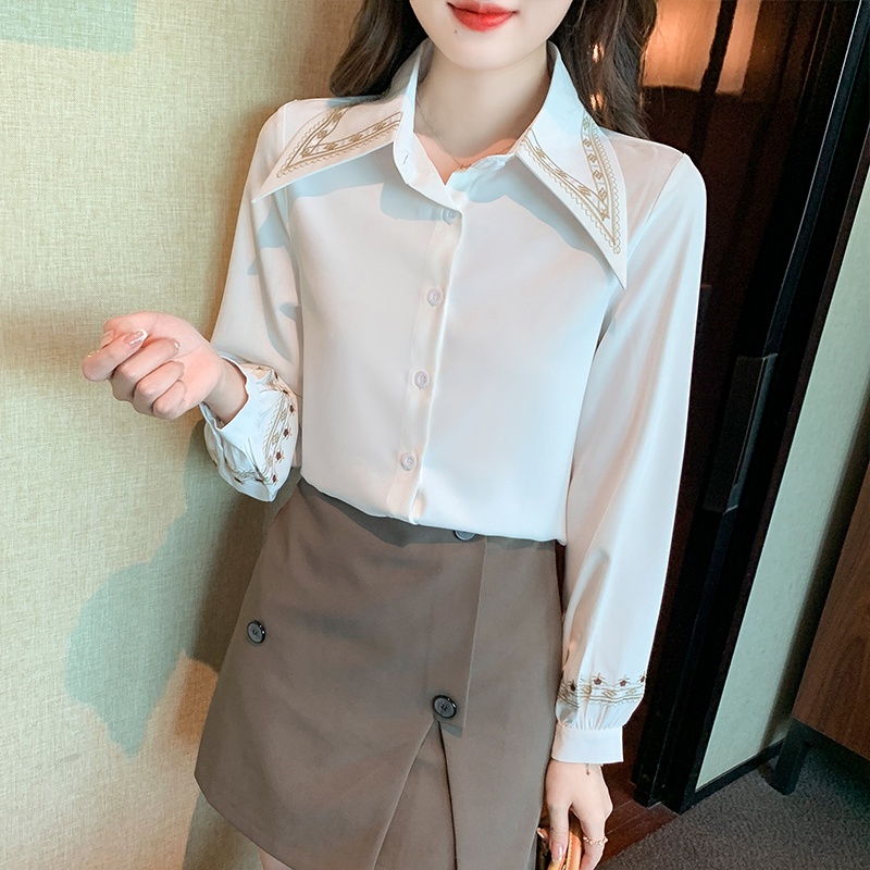 Áo Sơ Mi Cổ Thêu Họa Tiết Phong Cách Vintage Thời Trang Xuân Thu Cho Nữ 2022