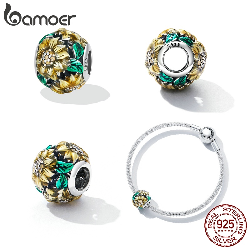 Hạt trang sức Bamoer bằng bạc 925 họa tiết hoa hướng dương