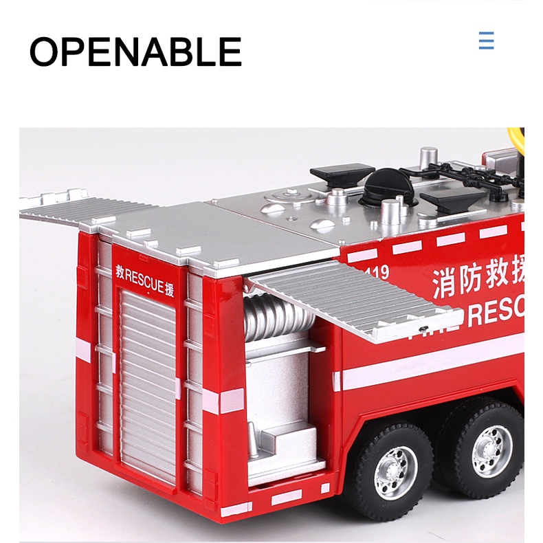 Mô Hình Xe Cứu Hỏa 1:50 Bằng Hợp Kim Có Đèn Và Âm Thanh