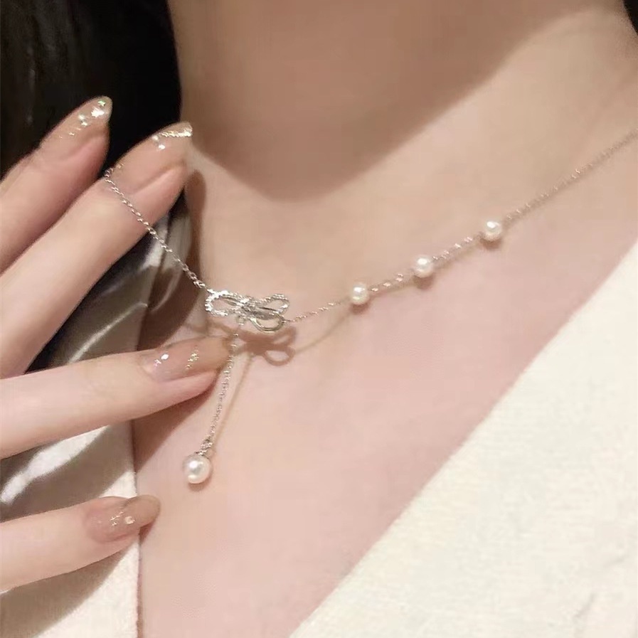 Dây Chuyền Mặt Nơ Đính Đá Zircon Thời Trang Hàn Quốc
