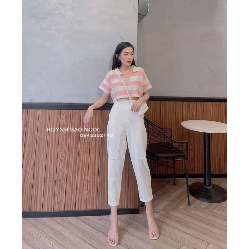 Áo len croptop kẻ ngang hàng QC