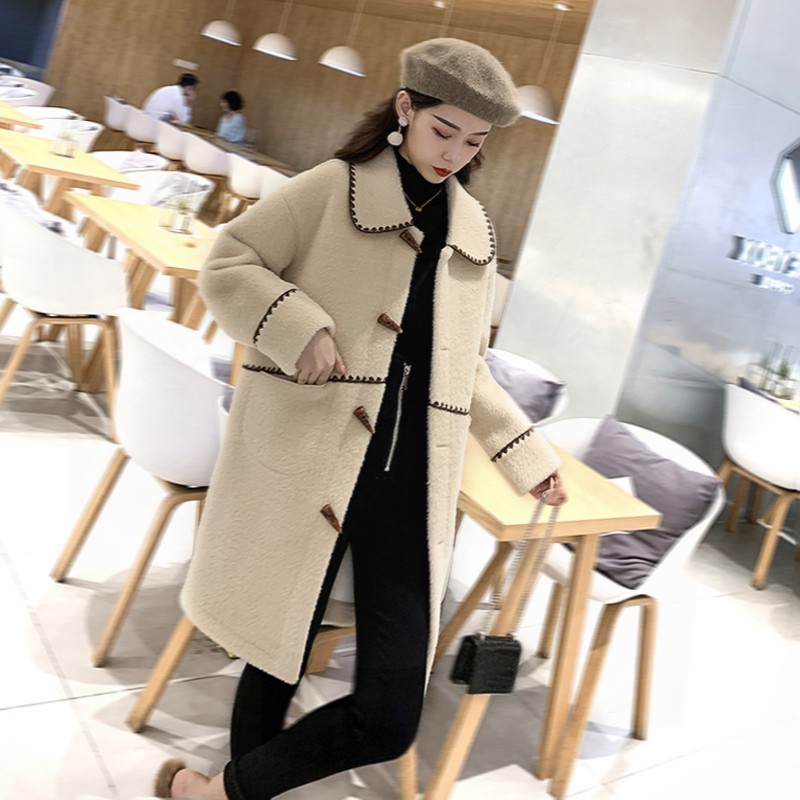 (Hàng order)Áo khoác len nữ 2020 lông cừu khoá sừng cashmere kết hợp viền tweak phong cách hàn quốc-032C06