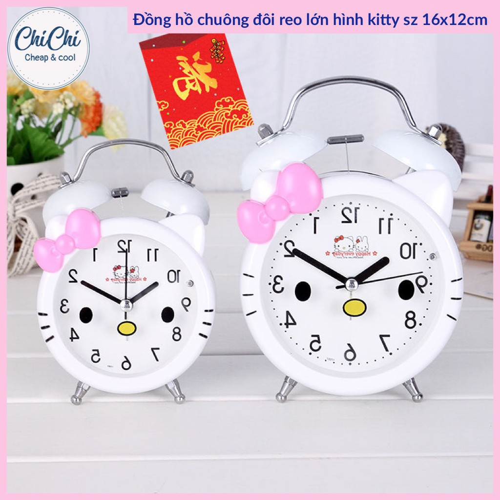 ㍿Đồng Hồ Báo Thức Chuông Đôi Reo To Hình Kitty Dễ Thương Chichi