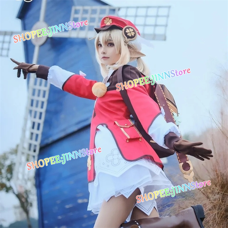 Set trang phục hóa trang anime Genshin Impact Klee phong cách Trung Hoa thời trang/ Tóc giả/ Ba lô và búp bê