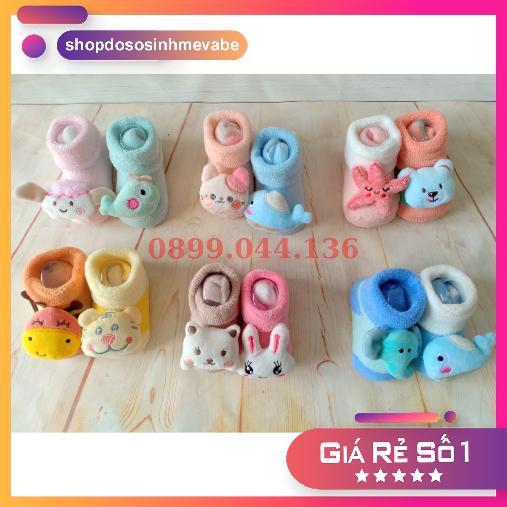 Set 2 đôi vớ Len sơ sinh/ Tất sơ sinh đầu thú len xù (hàng tốt) cho bé dưới 9 tháng
