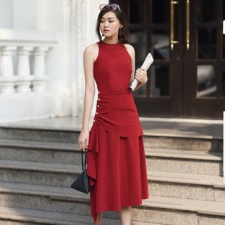 Đầm Đỏ  Berry Nhún Eo Sang Trọng