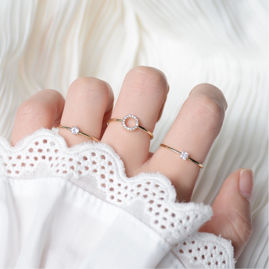 Set 3 nhẫn hở mạ vàng 18k đính đá zircon đơn giản