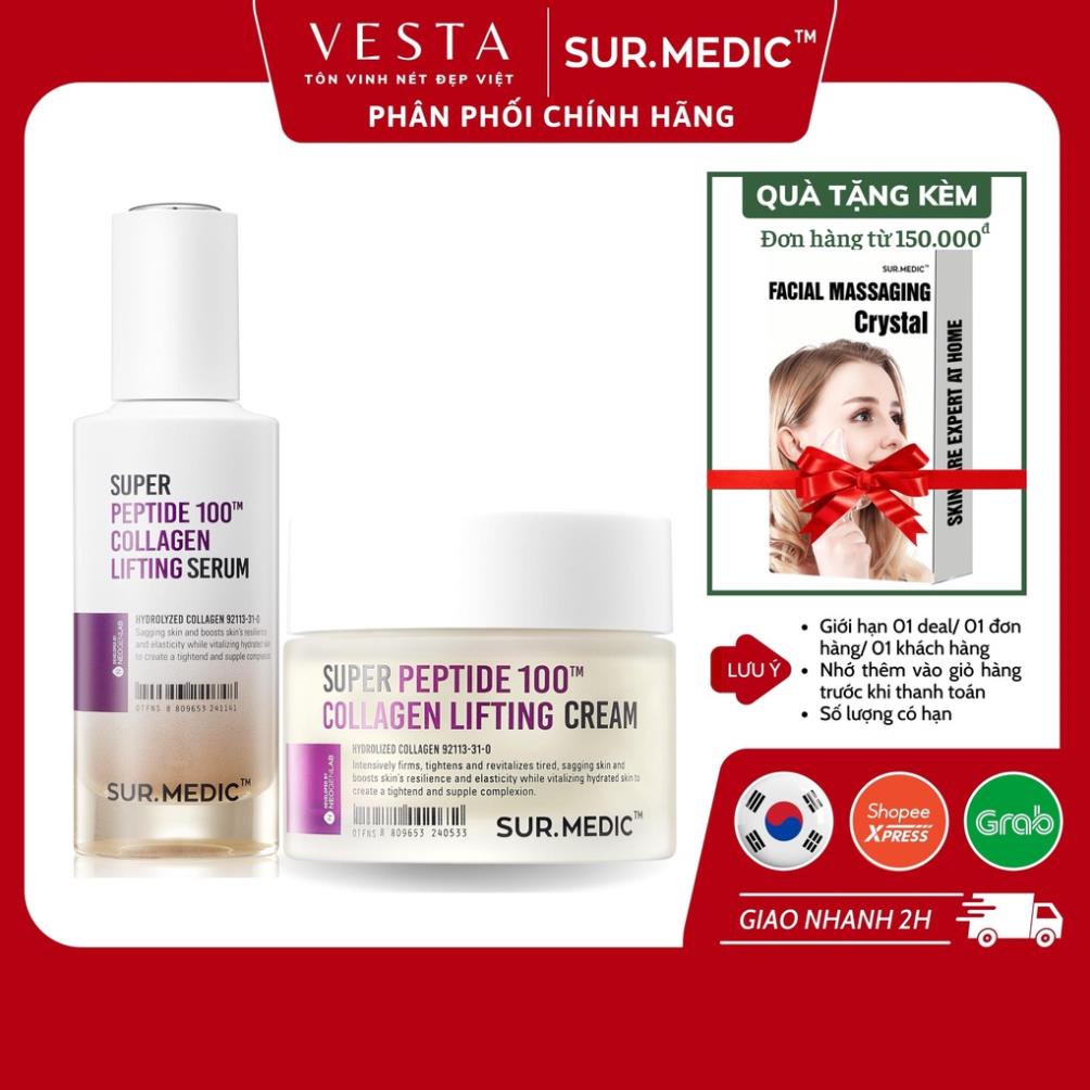 Combo Tinh Chất Trẻ Hoá Da & Kem Dưỡng Trẻ Hoá Phục Hồi Da Hư Tổn SUR MEDIC Super Peptide 100tm Collagen Lifting 50ml A0