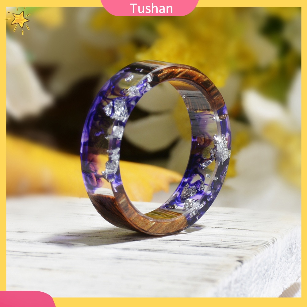 Nhẫn gỗ trong suốt phối hoa khô độc đáo thời trang