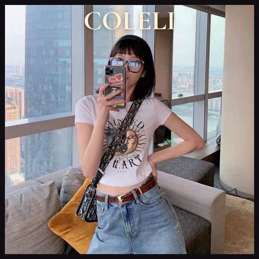 Áo tay ngắn croptop cute ulzzang cổ tròn hoạ tiết dễ thương cho nữ
