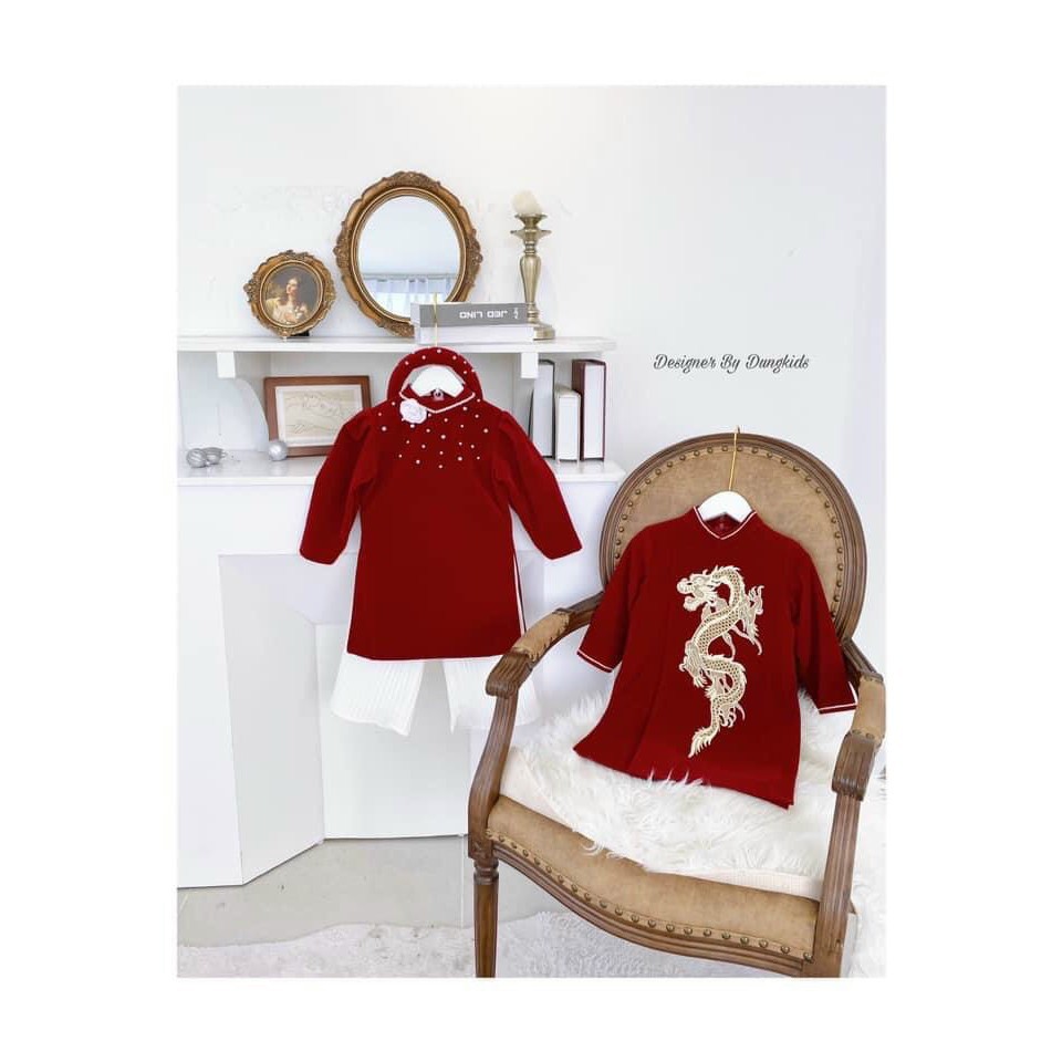 ( sale nhanh   ) đồ tết 🍍FREE SHIP🍍 áo dài nhung đỏ bé trai/bé gái