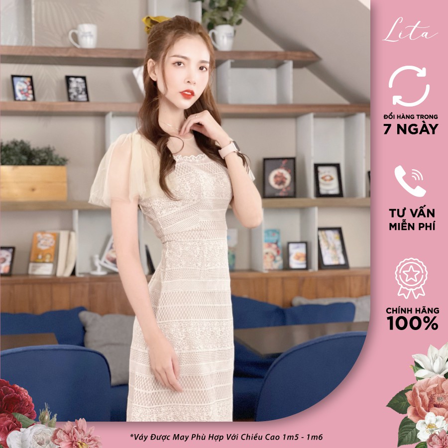 Đầm dự tiệc nữ Lita - Đầm thiết kế hoa ren cổ tròn dáng ôm SKU : VR01