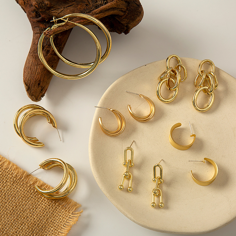 Set 3 Khuyên Tai Kim Loại Thanh Lịch