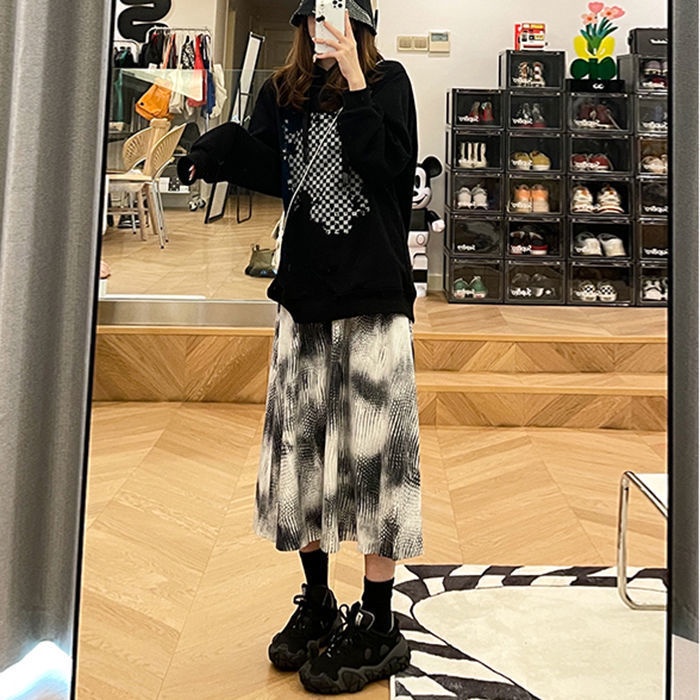 Chân váy dài lưng cao dáng chữ A màu nhuộm thời trang cho nữ